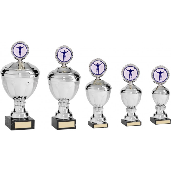 BODYBUILDING METAL TROPHY WITH CHOICE OF SPORTS CENTRE  - AVAILABLE IN 5 SIZES